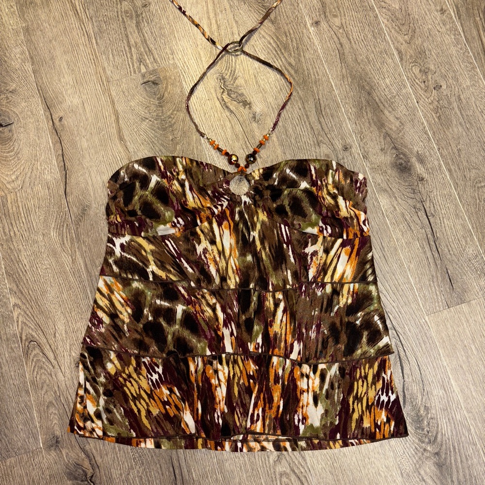 Stylish Strapless Animal Print Halter Top in XXL